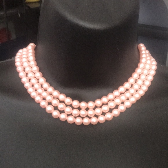 Hong Kong | Vintage | 3 Layer | Faux Pearl | Pink | Necklace | Approx. 17” - Picture 2 of 12